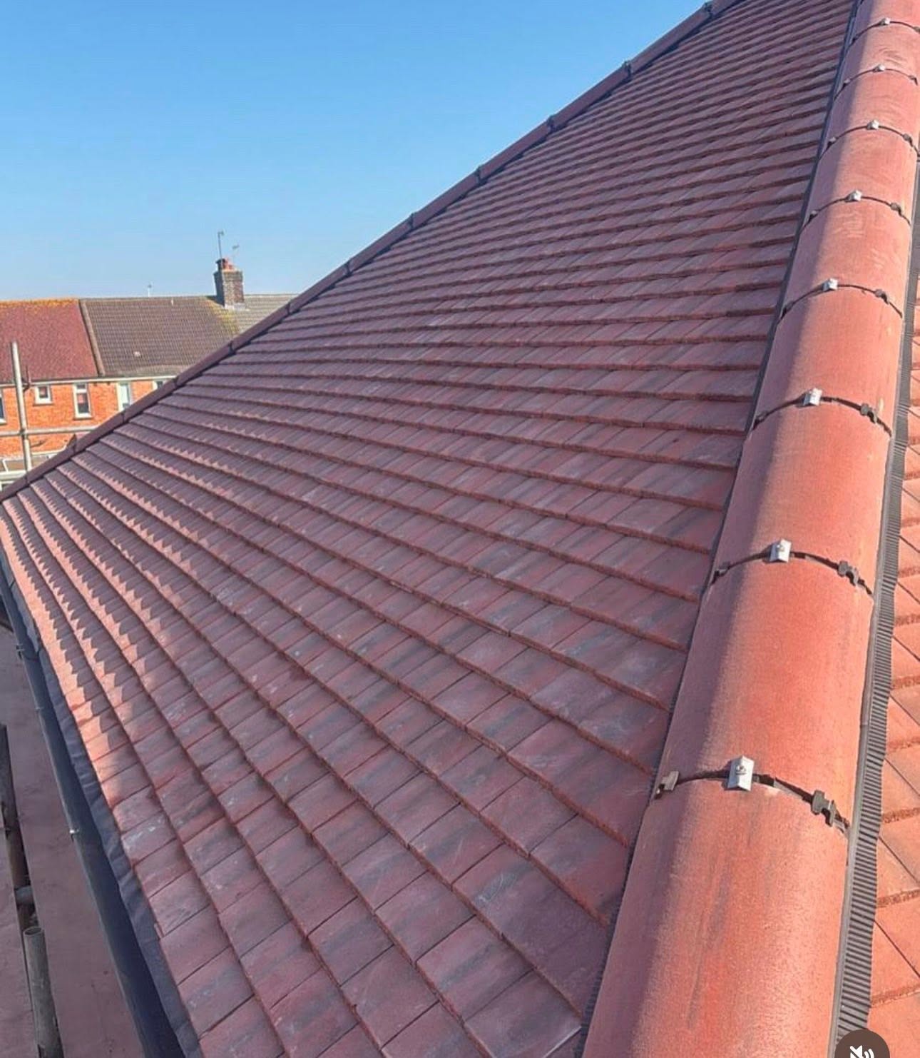 New clay tile roof with ridge