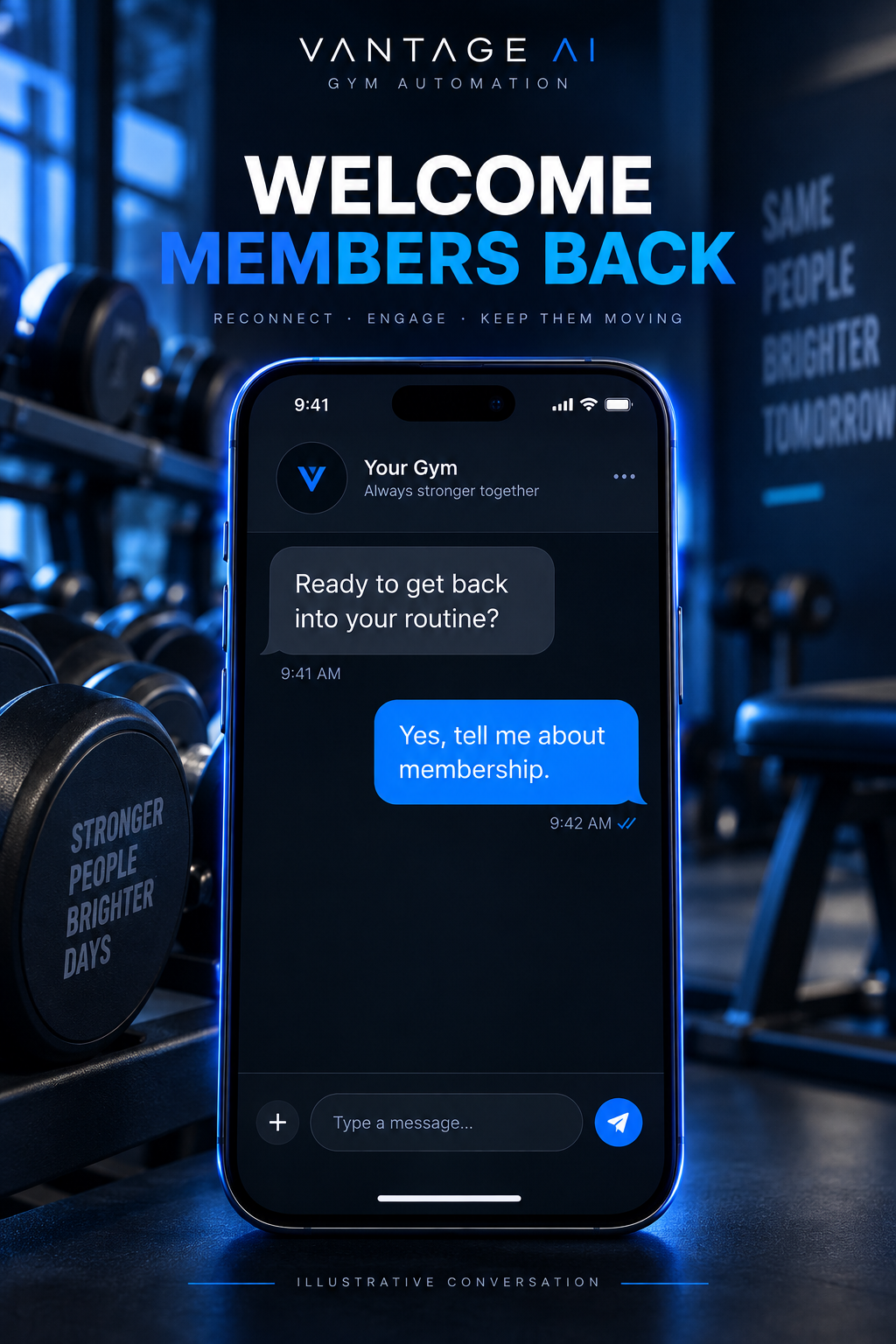 Welcome members back — illustrative gym reactivation conversation