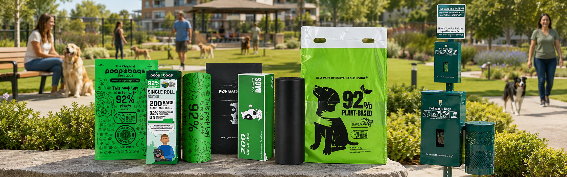Commercial dog park and pet waste station products banner