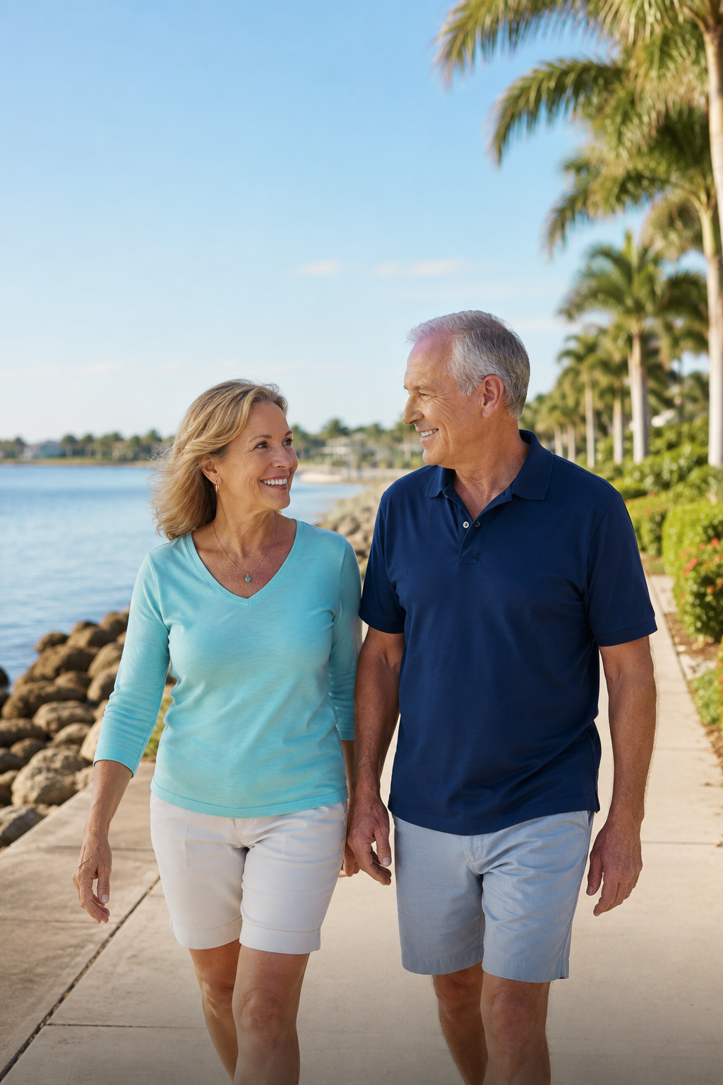 Active Pasco County adults enjoying a comfortable conversation outdoors