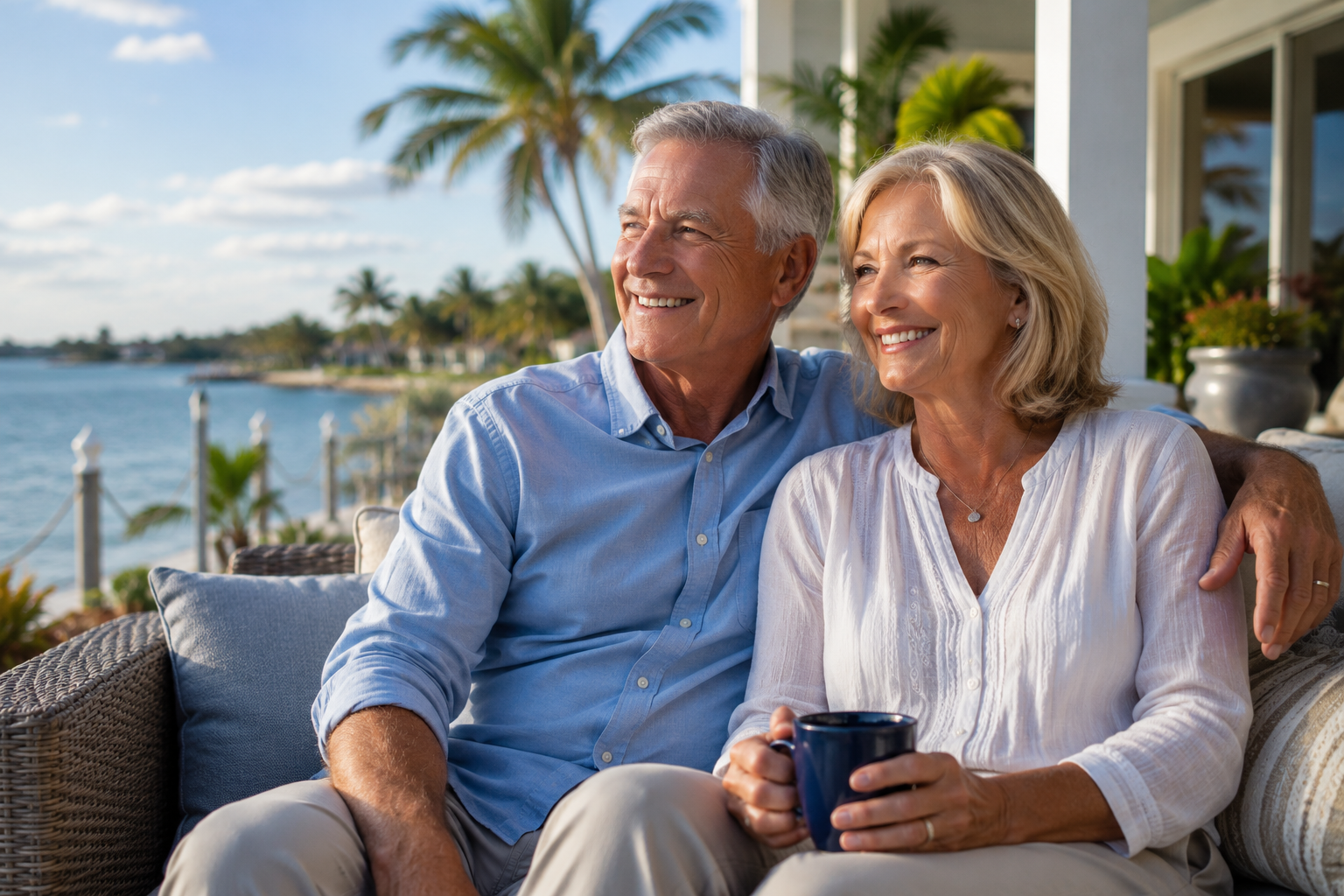 Couple enjoying retirement while reviewing Medicare coverage options