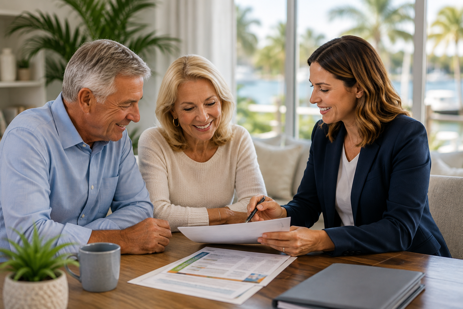 Medicare advisor helping a couple compare Medicare Advantage options