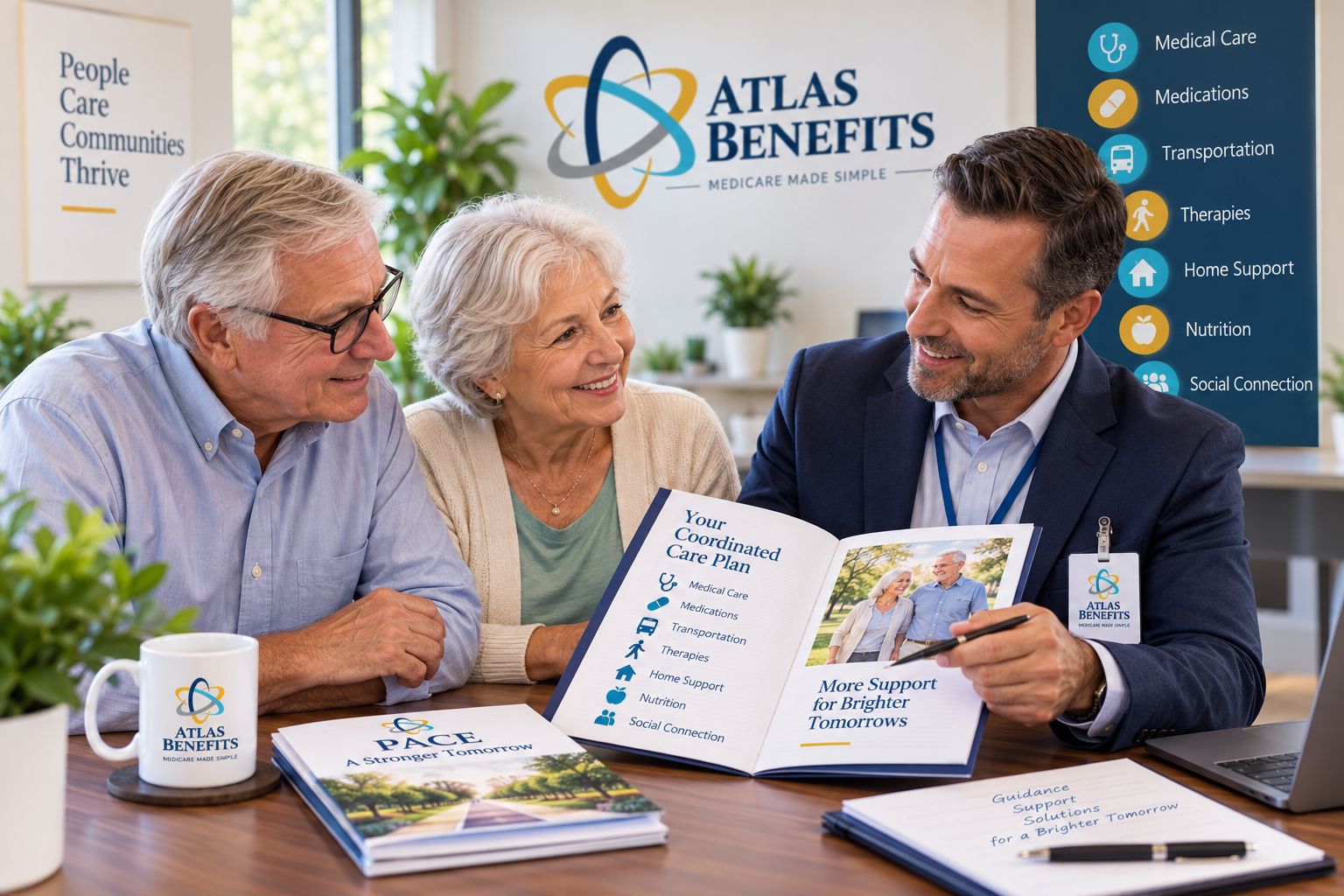 Senior and family member reviewing coordinated care with an advisor