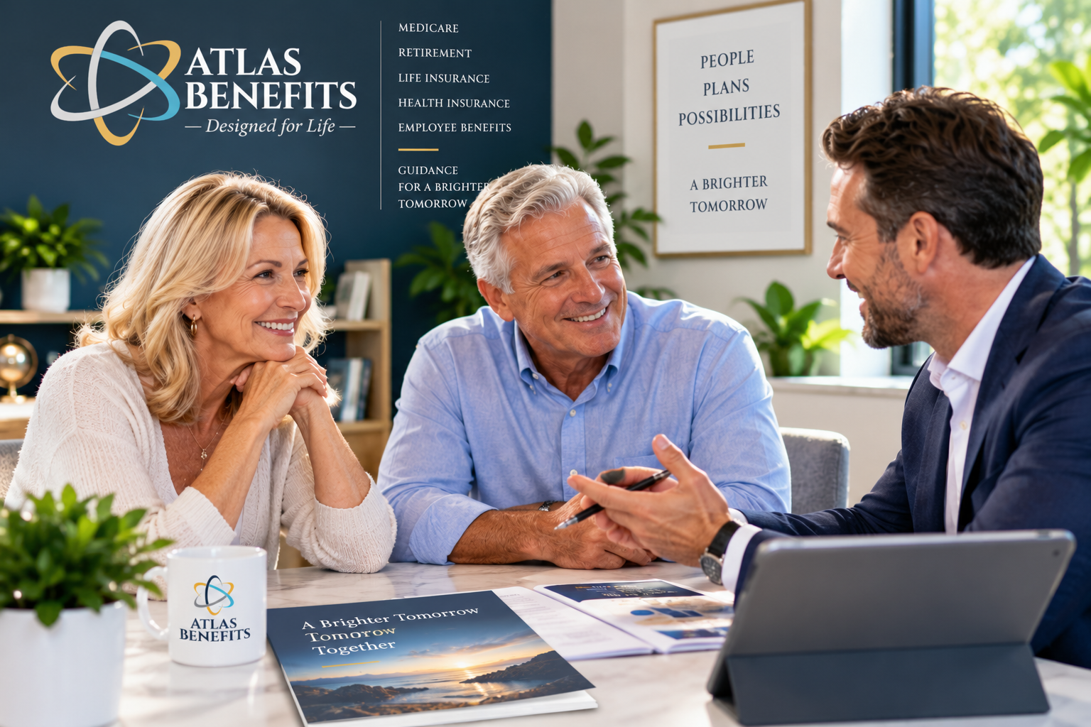 Couple meeting with an Atlas Benefits advisor
