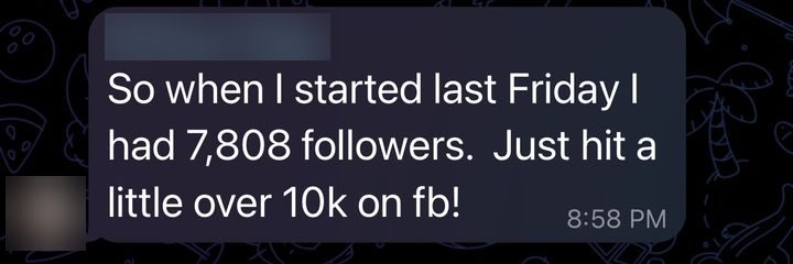 Brittany: 7,808 to over 10k Facebook followers in a week