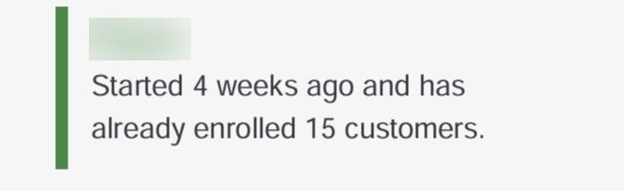 Elyse: started 4 weeks ago and already enrolled 15 customers