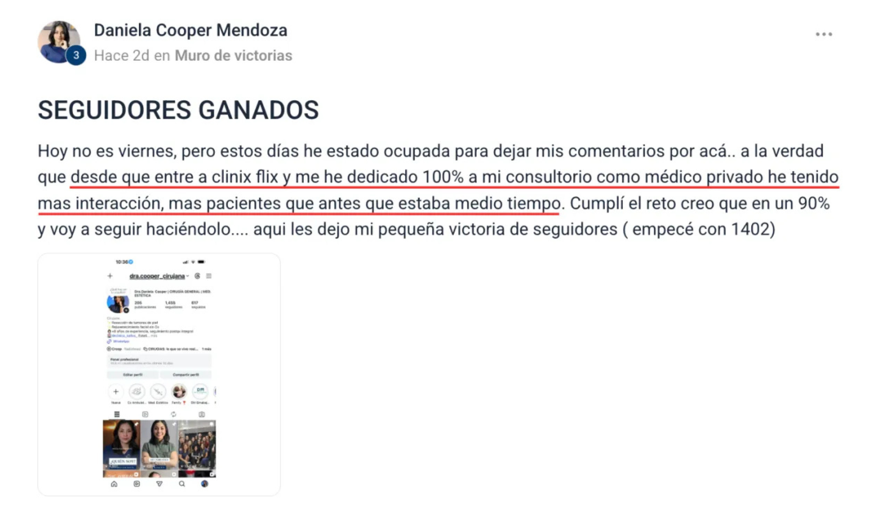 Victoria de un miembro de ClinicFlix