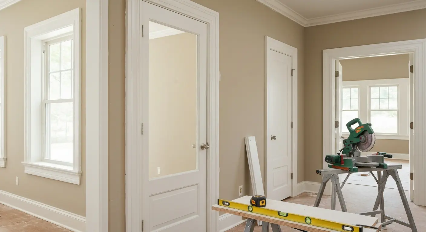 Trim and door installation in Monroe County home