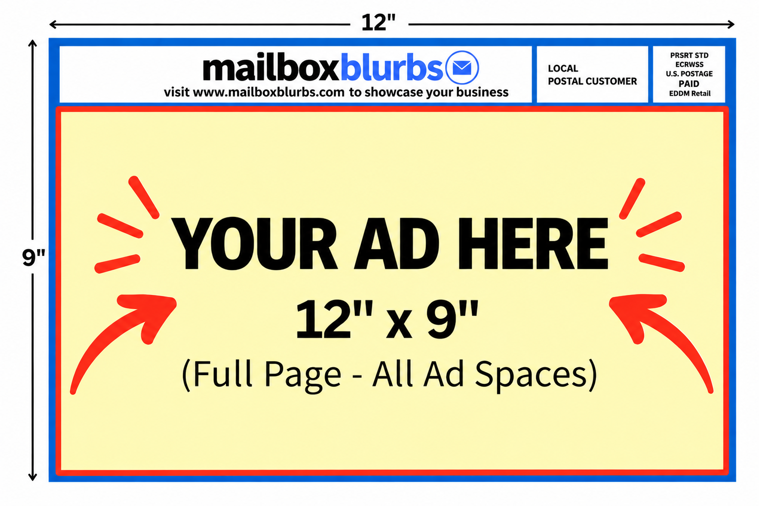 Full page ad on Mailbox Blurbs postcard