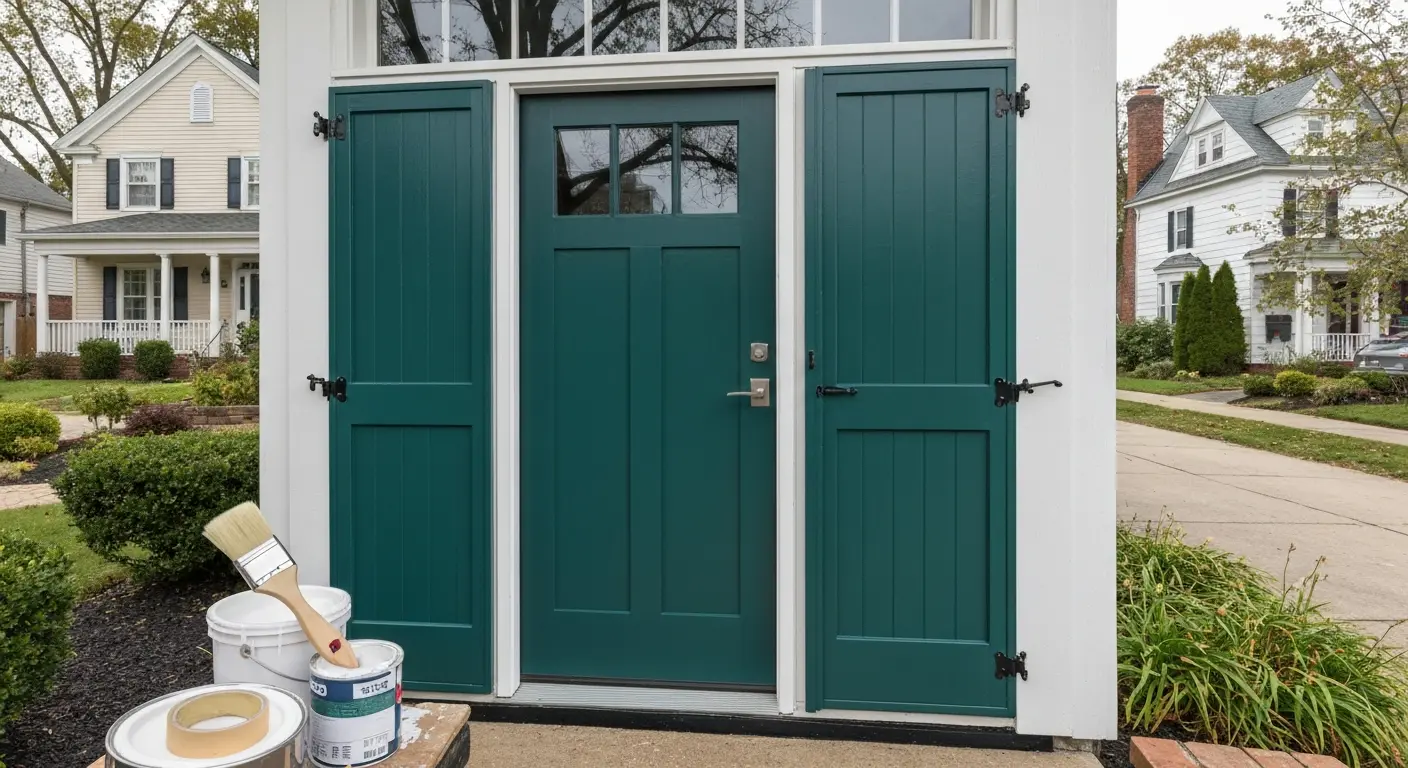 Freshly painted entry door and shutters
