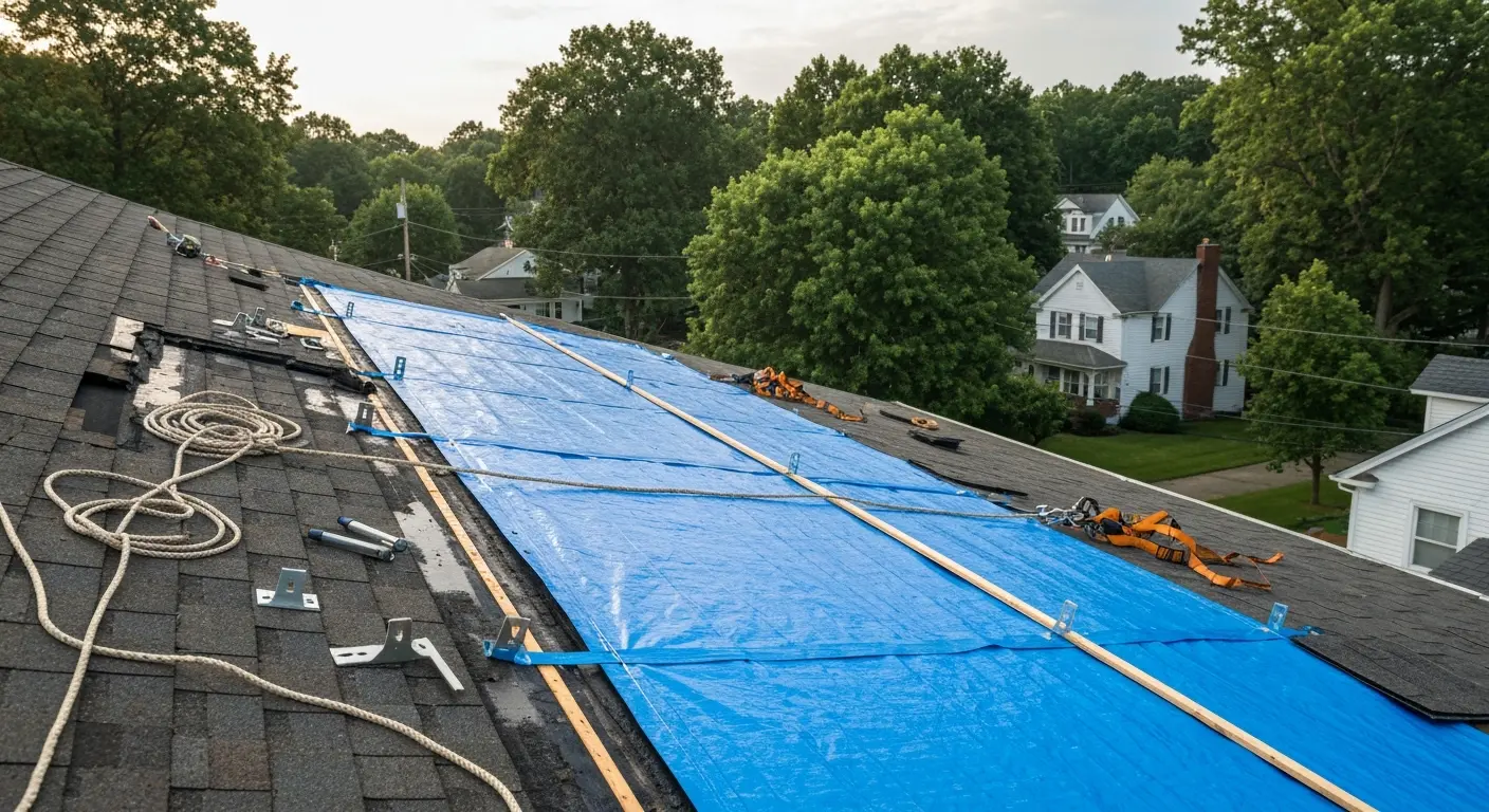 Emergency roof repair with tarping