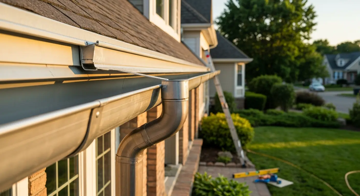 Gutter system installation with downspout