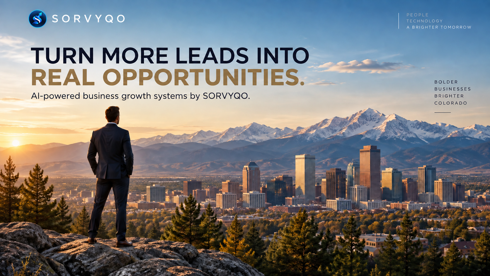 SORVYQO overlooking Colorado with the message Turn More Leads Into Real Opportunities