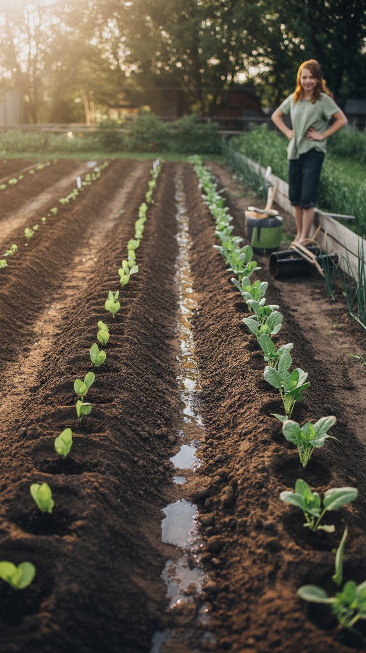 Fresh rows of vegetables planted in soft, rich soil, water soaking gently into the ground, and you standing back for a second just taking it all in as your garden officially begins to grow. 