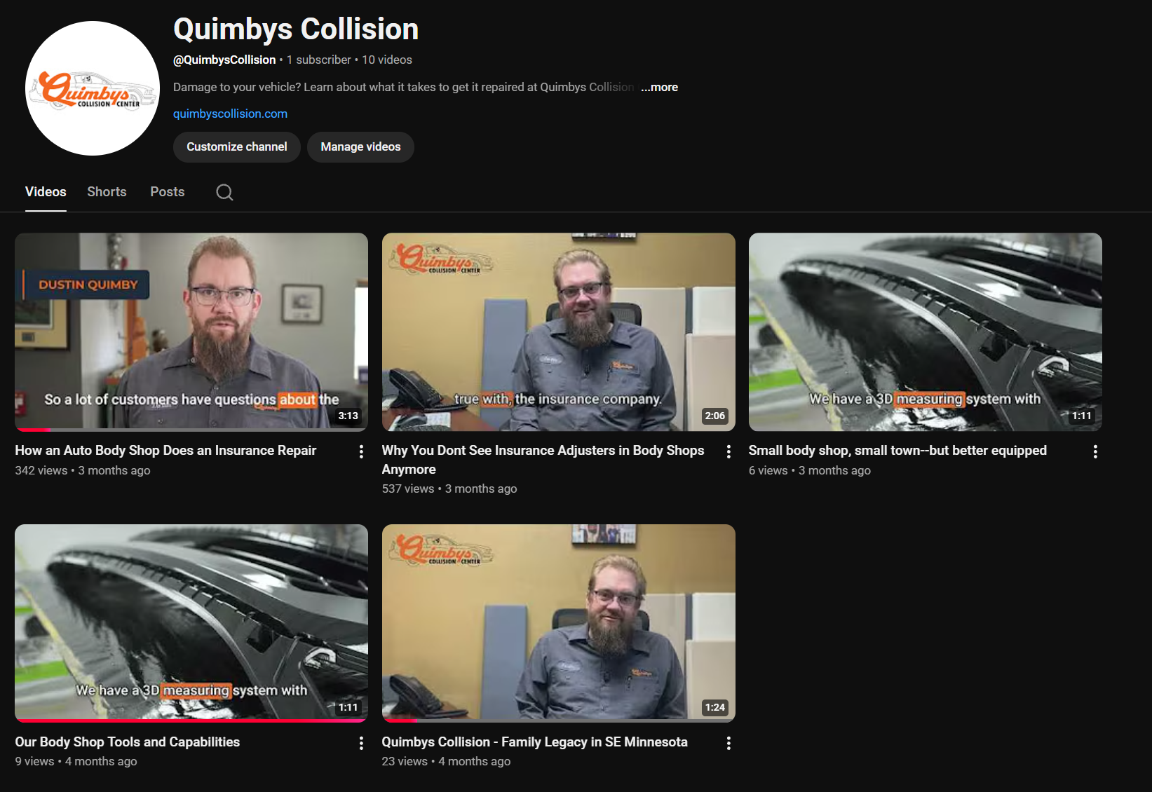 screenshot of youtube channel for minnesota body shop marketing screenshot of youtube channel for minnesota body shop marketing