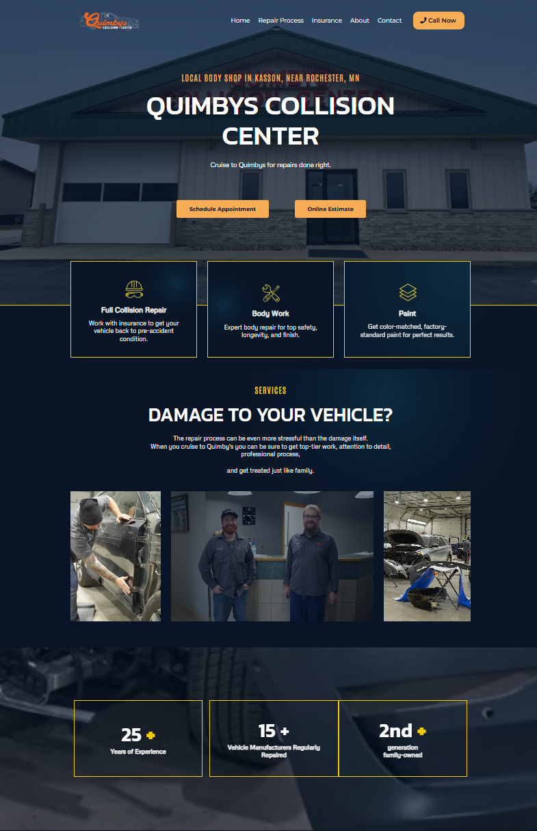 screenshot of new collision center website screenshot of new collision center website