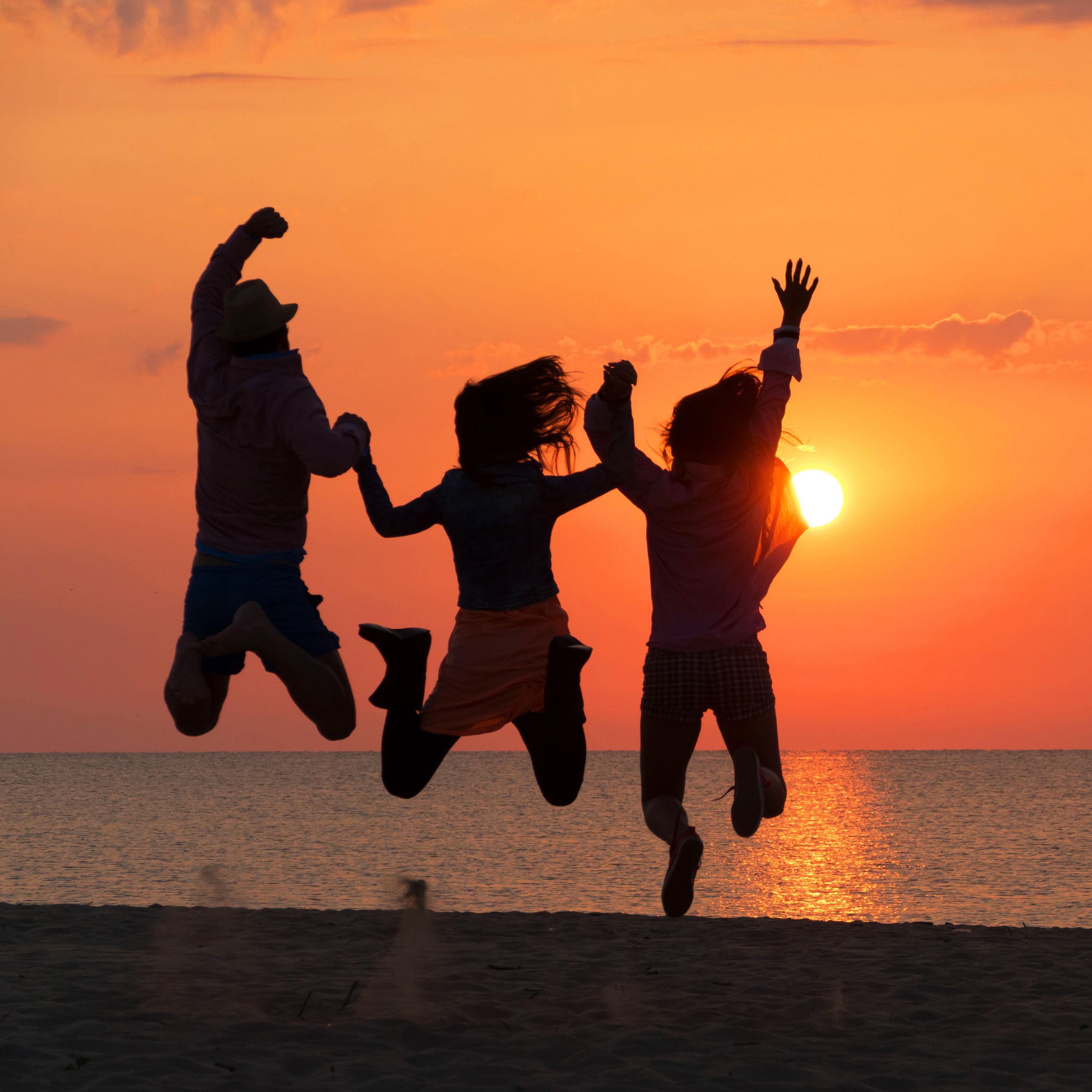 3 shadows celebrating at sunset 3 shadows celebrating at sunset