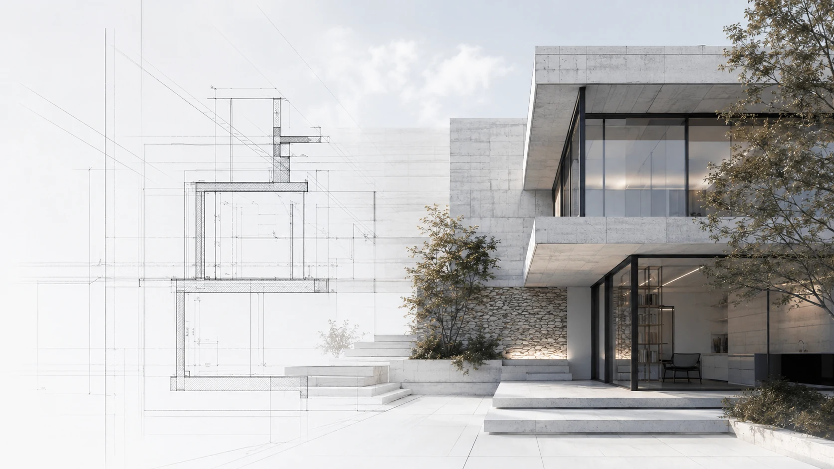 Projet immobilier — plan architectural et architecture réalisée
