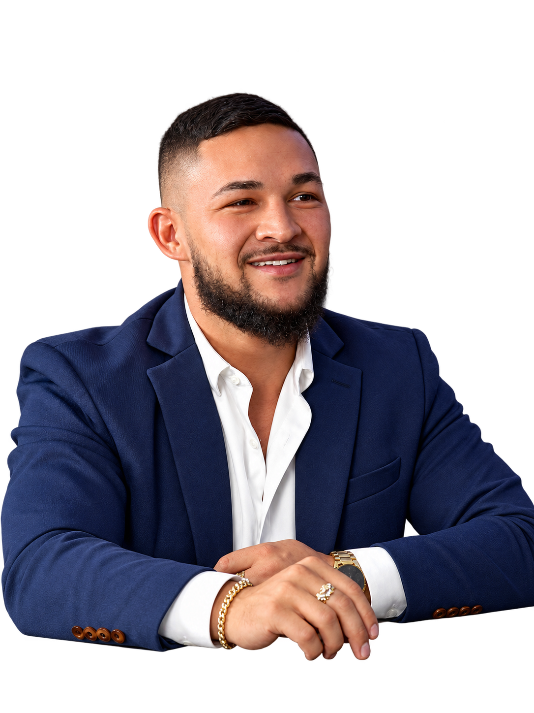 Justin Kihano in a navy blazer