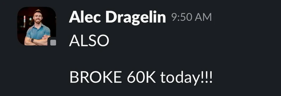 Alec Dragelin reports breaking $60K in a day