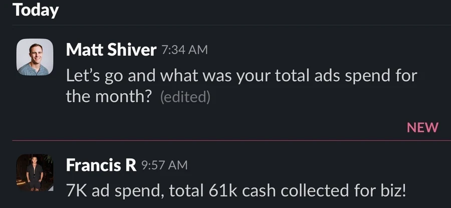 Client reports $61K cash collected on $7K ad spend
