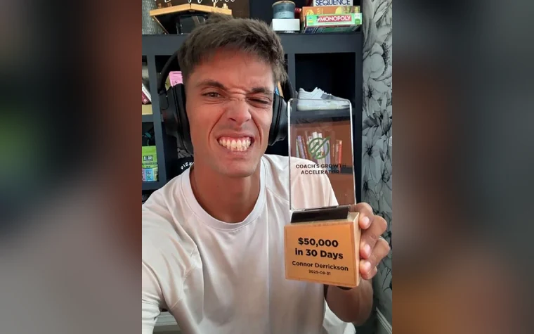 Connor Derrickson with his $50,000 in 30 Days award