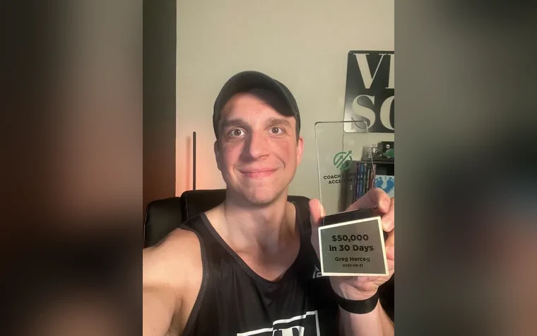 Greg Herceg with his $50,000 in 30 Days award