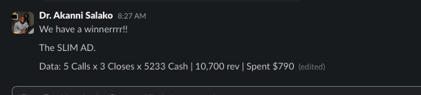 Client reports $57K collected in a day