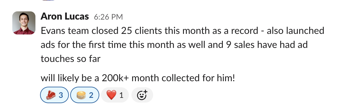 Client reports a client spending $4K on ads and making over $100K