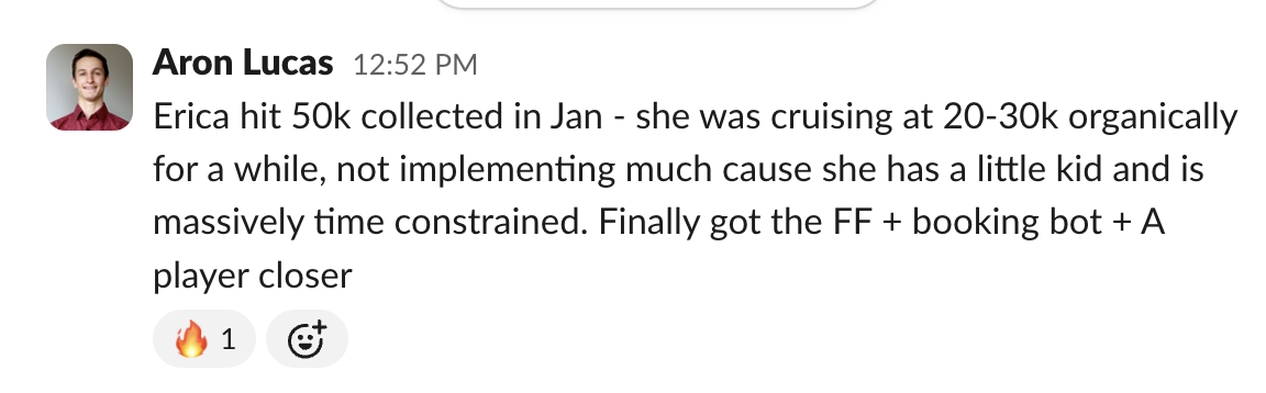 Client reports $50K collected in a single month