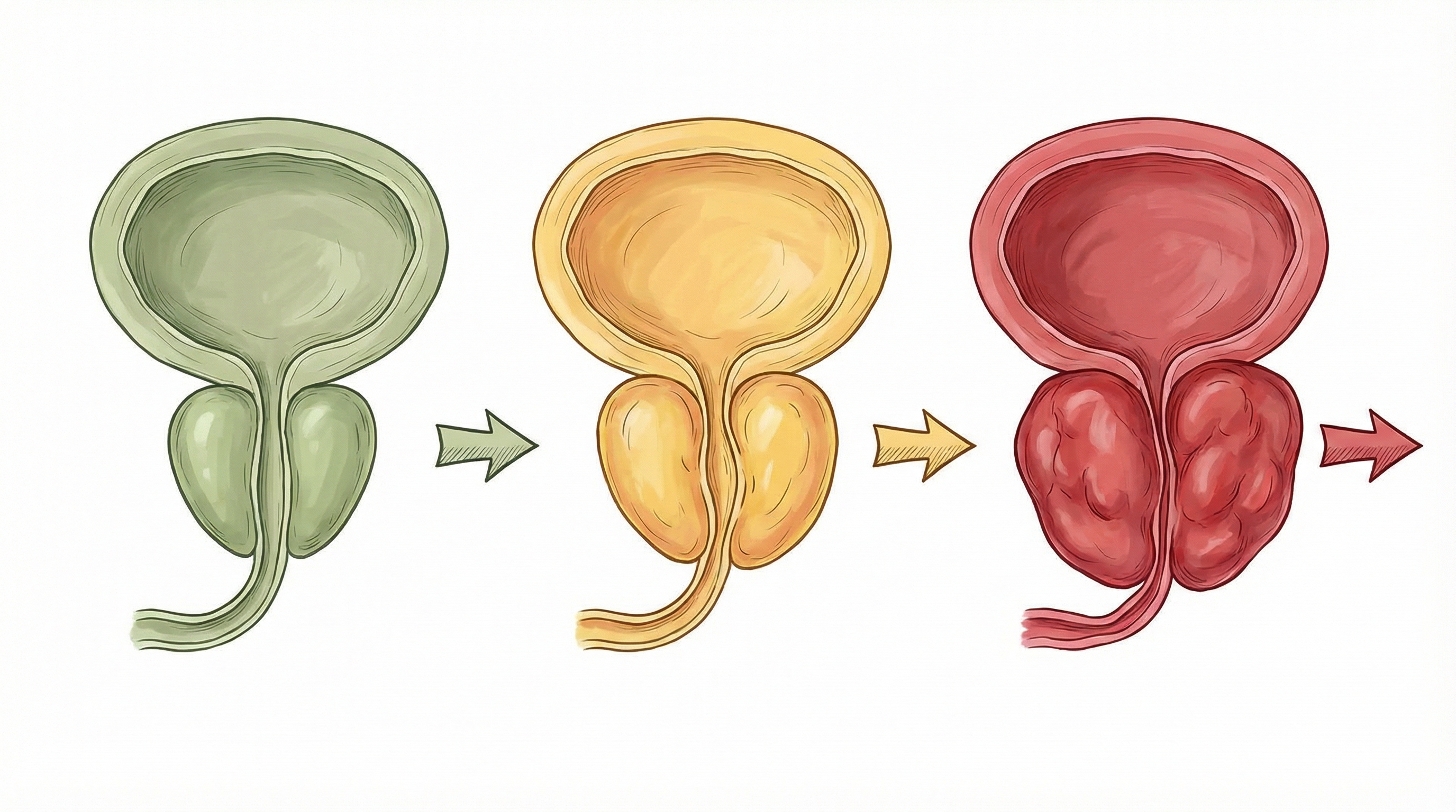 Three stages of prostate tissue deterioration