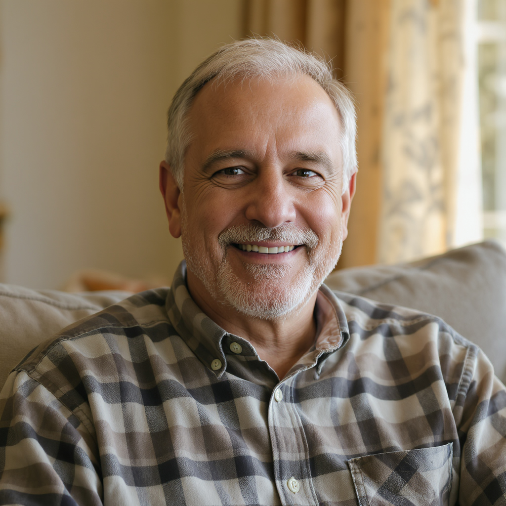 Man feeling relieved and relaxed at home
