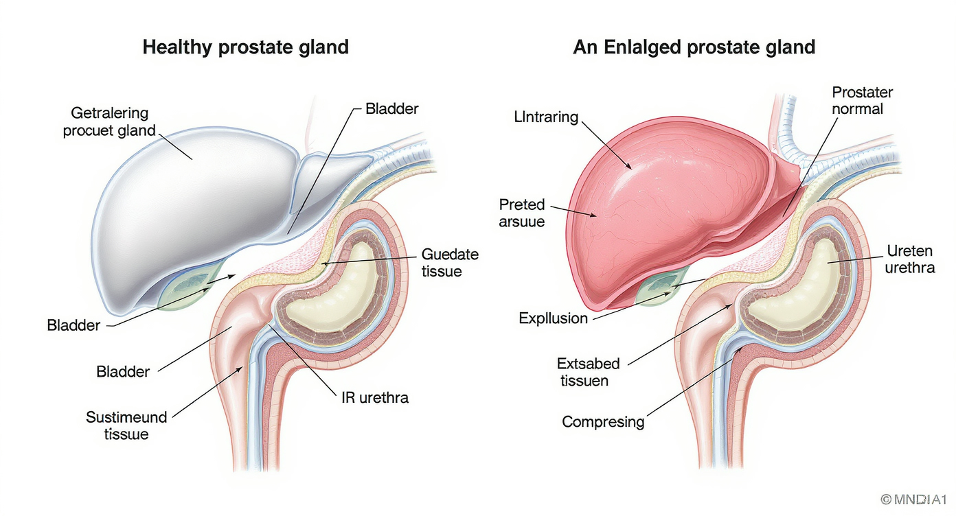 Healthy vs. enlarged prostate anatomy diagram