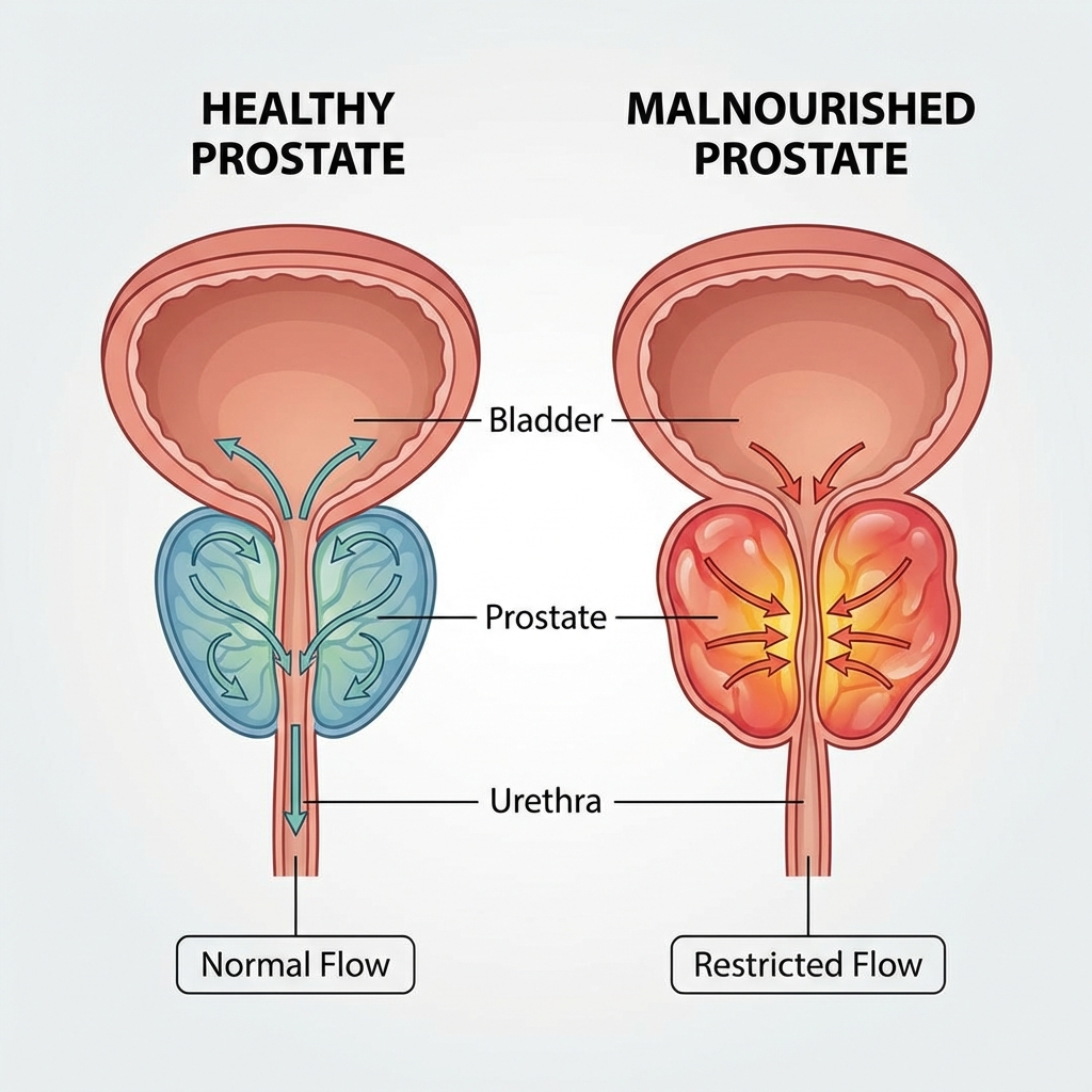 Healthy vs malnourished prostate anatomy diagram