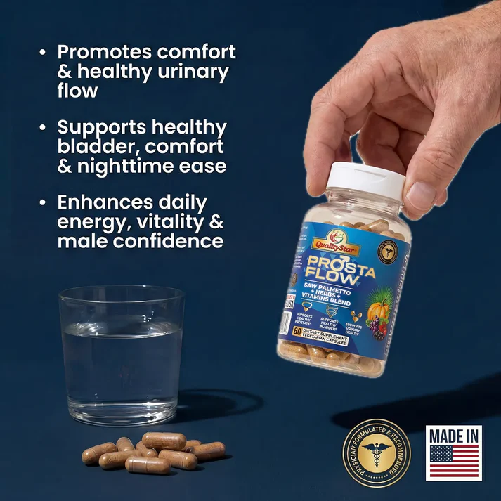 ProstaFlow bottle with glass