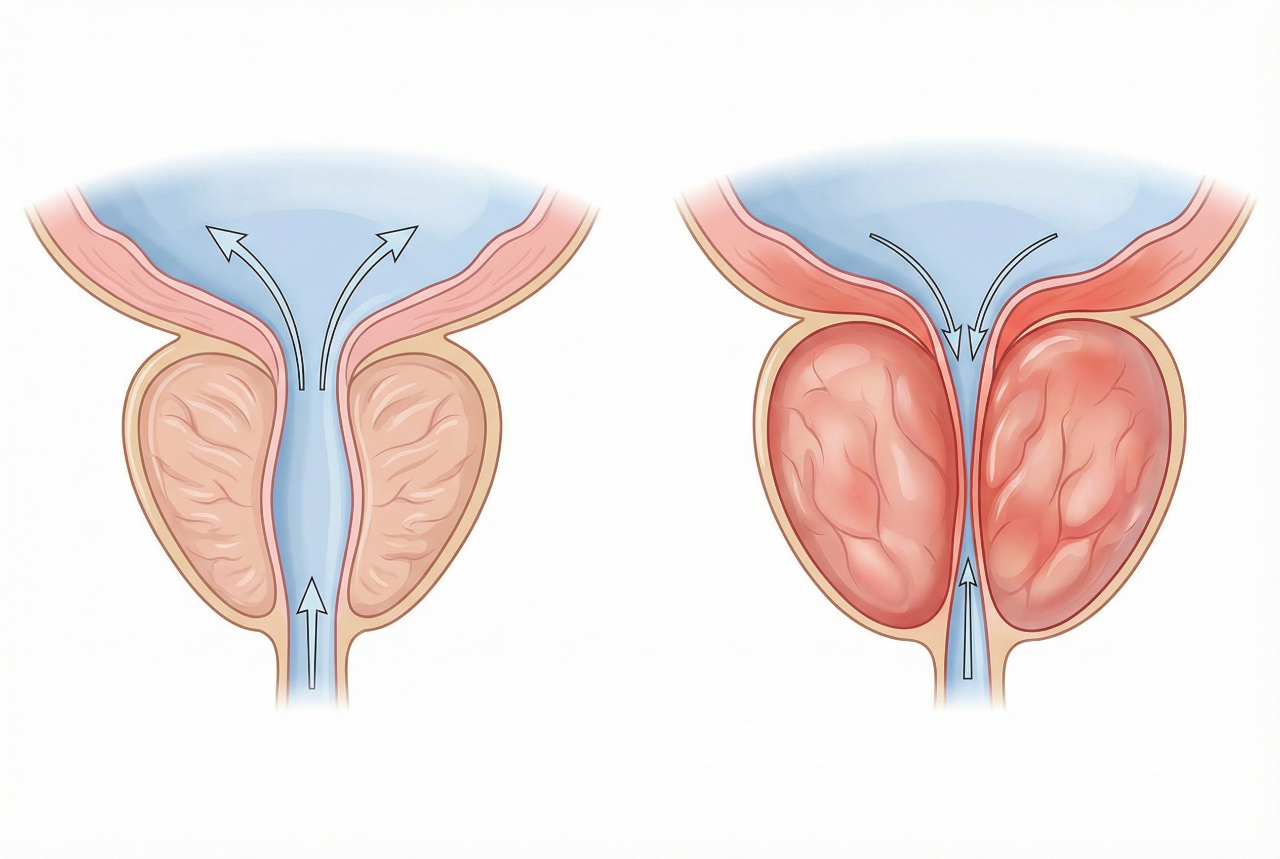 Healthy prostate vs enlarged prostate comparison diagram