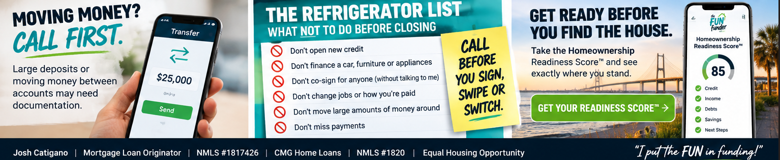 The refrigerator list of what not to do before closing on a house, a reminder to call before moving large amounts of money, and the Homeownership Readiness Score™ The refrigerator list of what not to do before closing on a house, a reminder to call before moving large amounts of money, and the Homeownership Readiness Score™