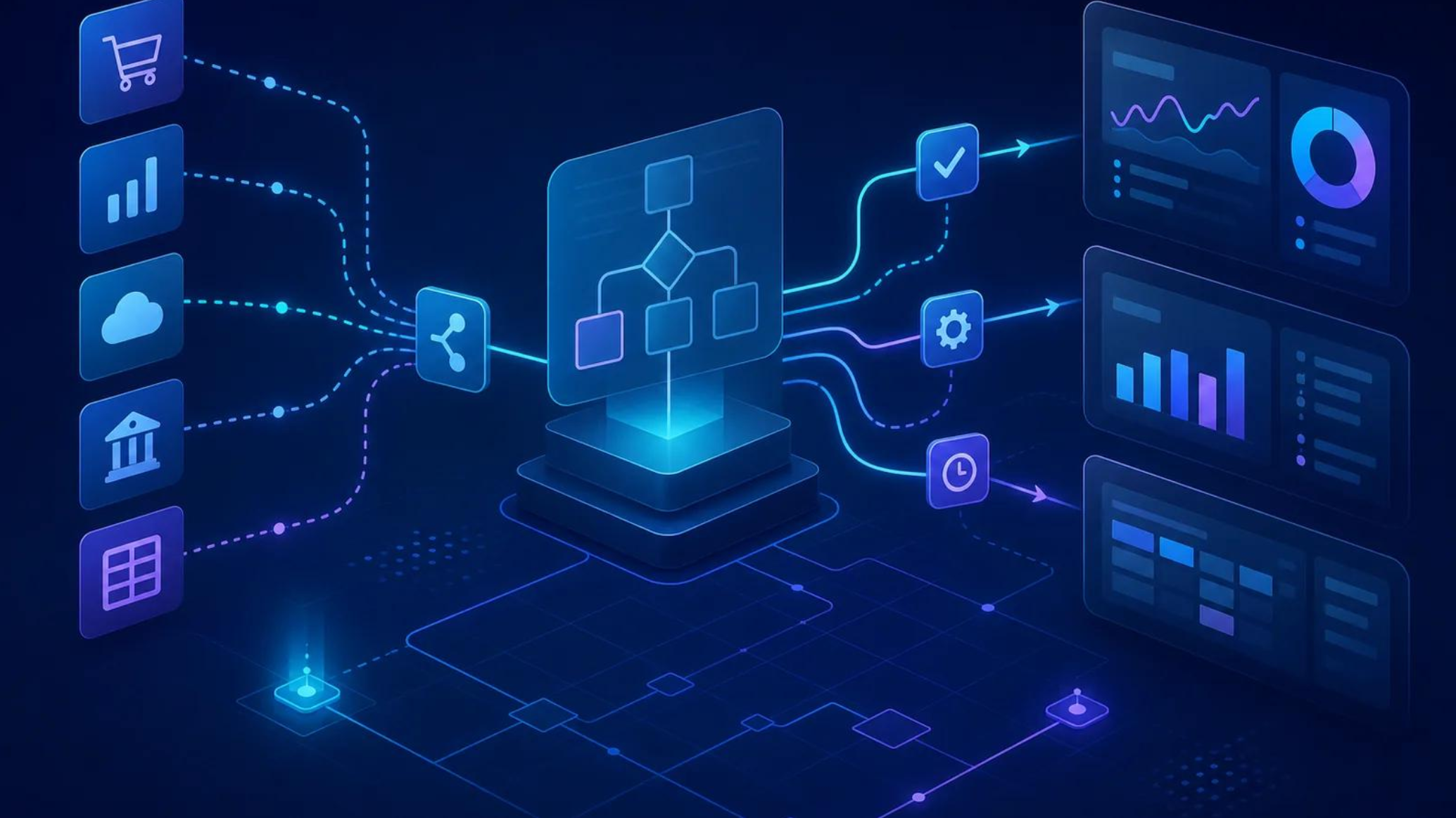 Illustration of disconnected mortgage software systems becoming a connected digital workflow. Illustration of disconnected mortgage software systems becoming a connected digital workflow.