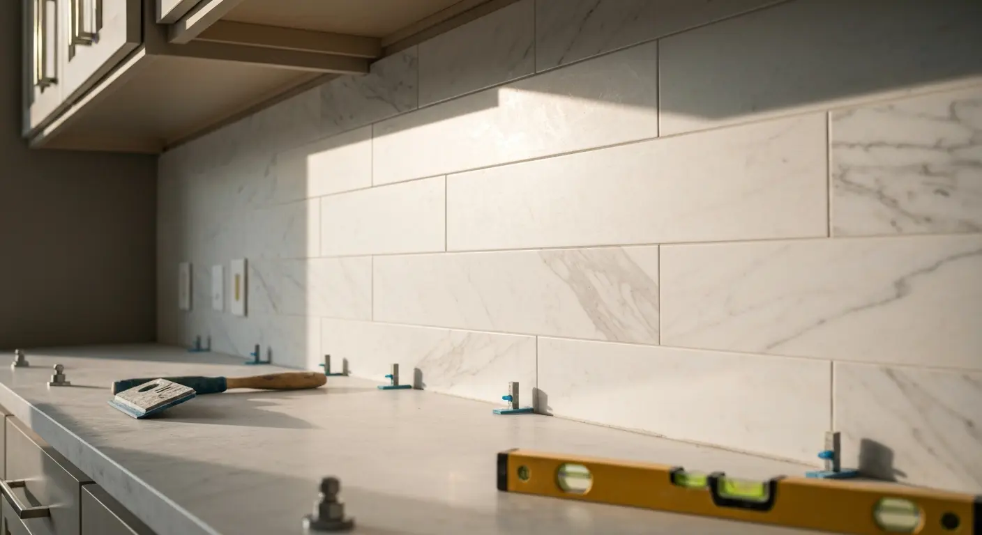 Stone backsplash installation