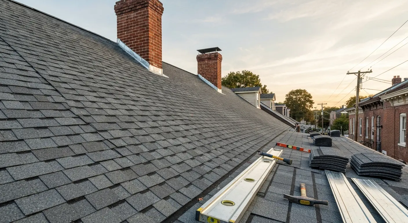 Roof replacement on Fayette Street rowhouse
