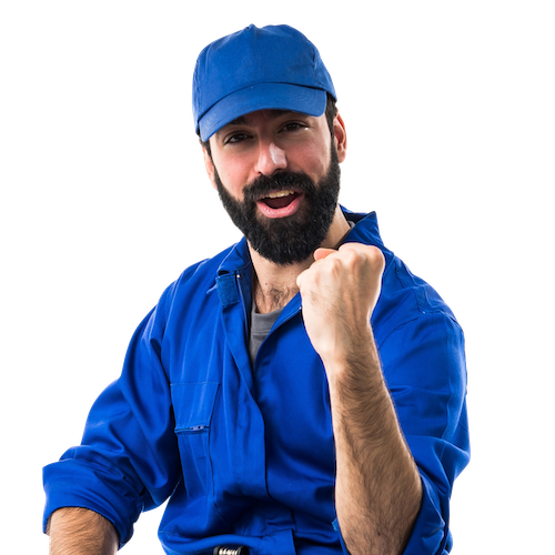 Plumber celebrating