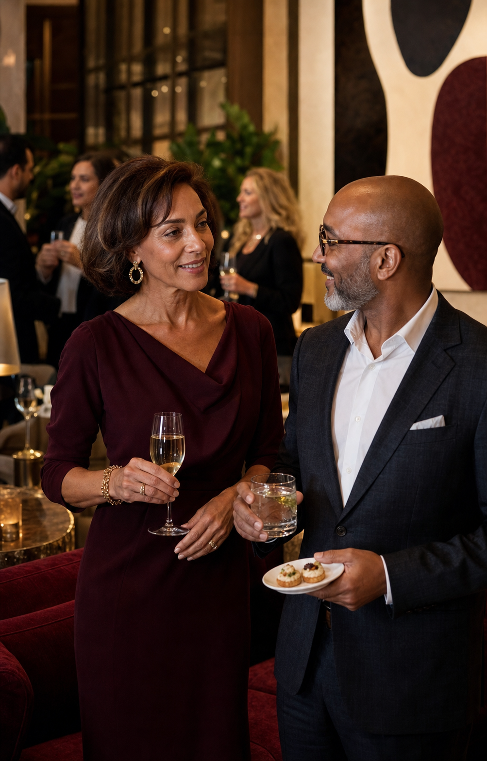 Guests enjoying cocktails at an elegant summit reception