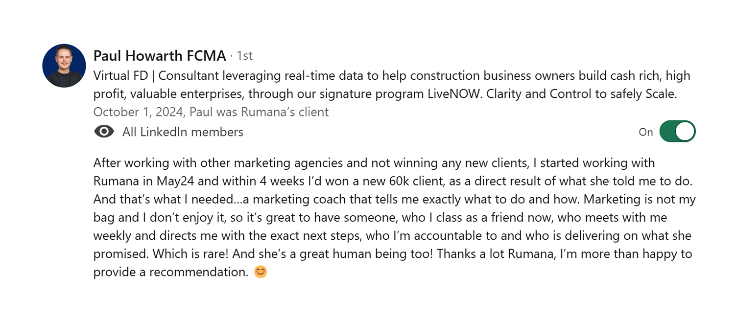 LinkedIn testimonial slide 6