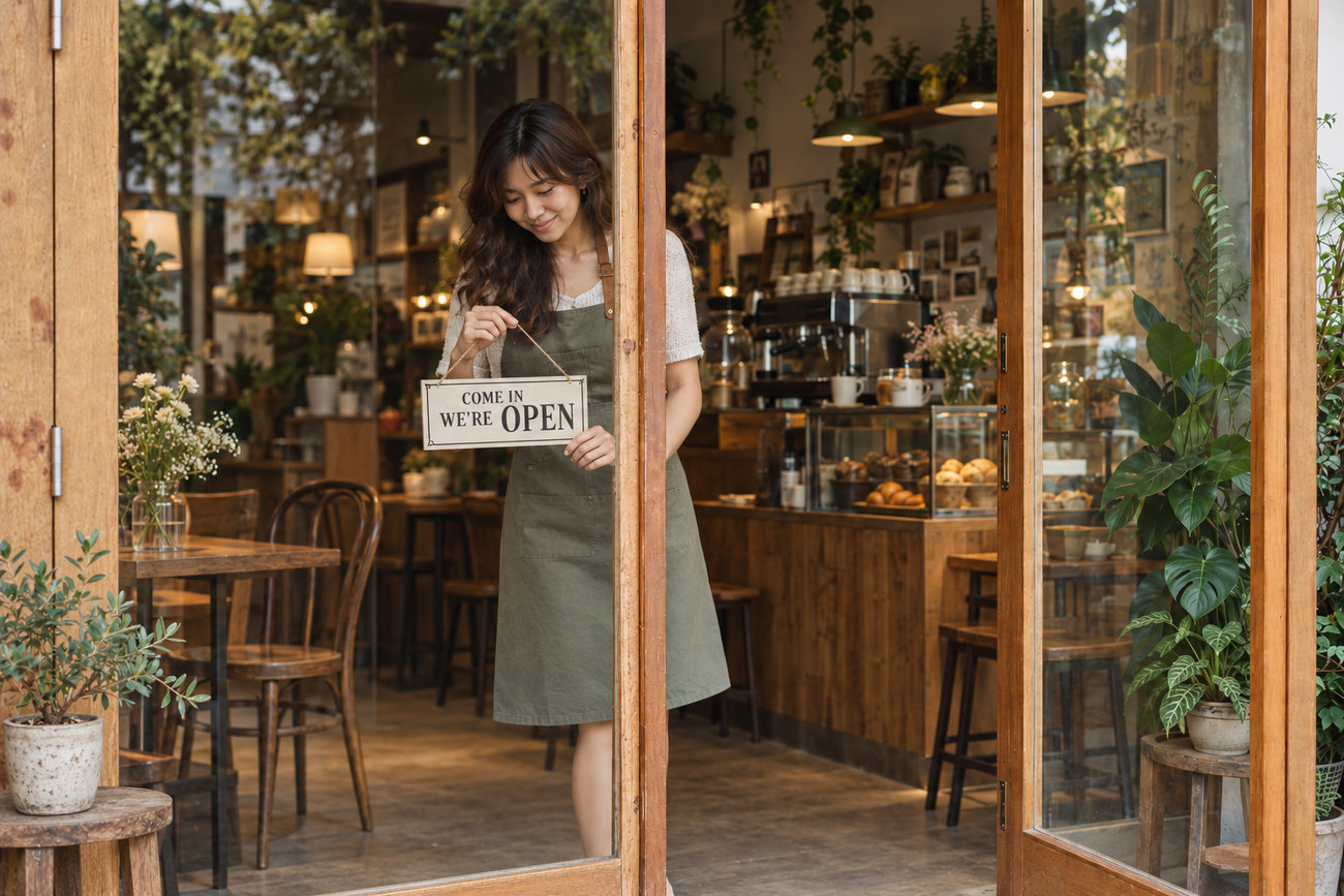 Filipina small business owner opening her cafe