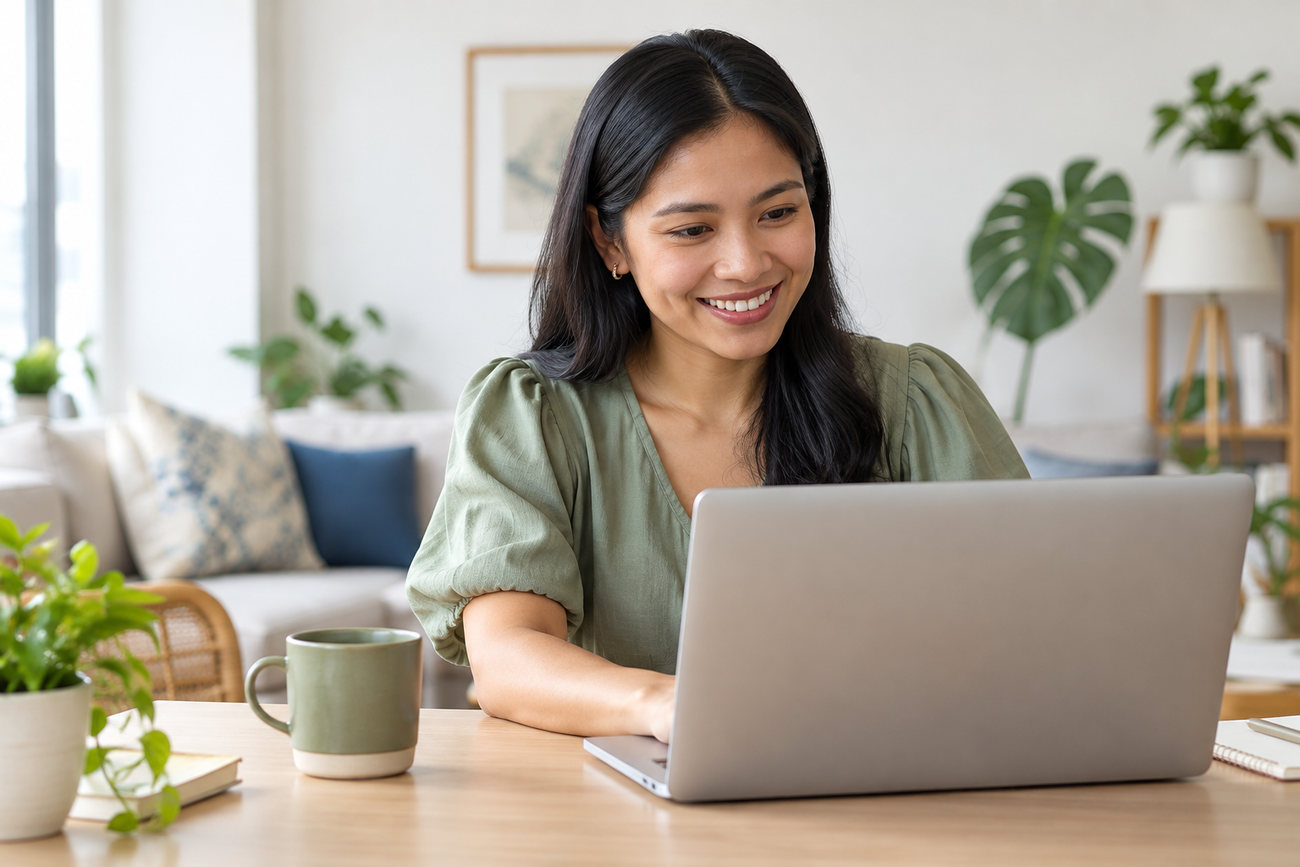 Filipina professional working on a laptop for Day 3