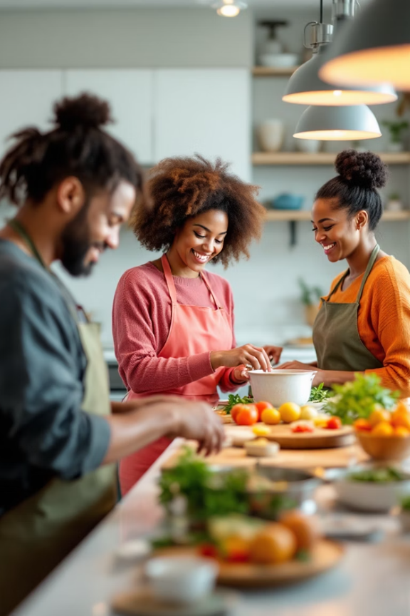 Residents cooking together in a Jane's Shared Housing Foundation home — community, warmth, and belonging