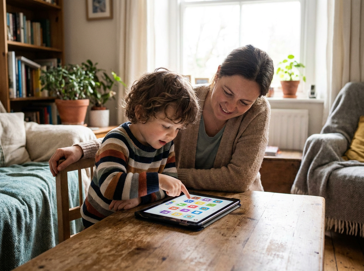 Parent and child working together during an everyday learning activity