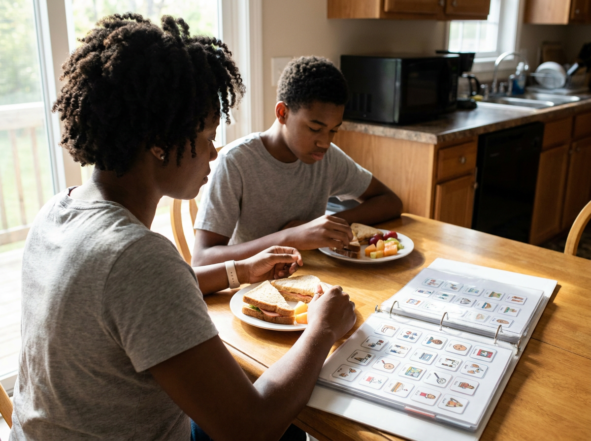 Parent and child working together during an everyday routine