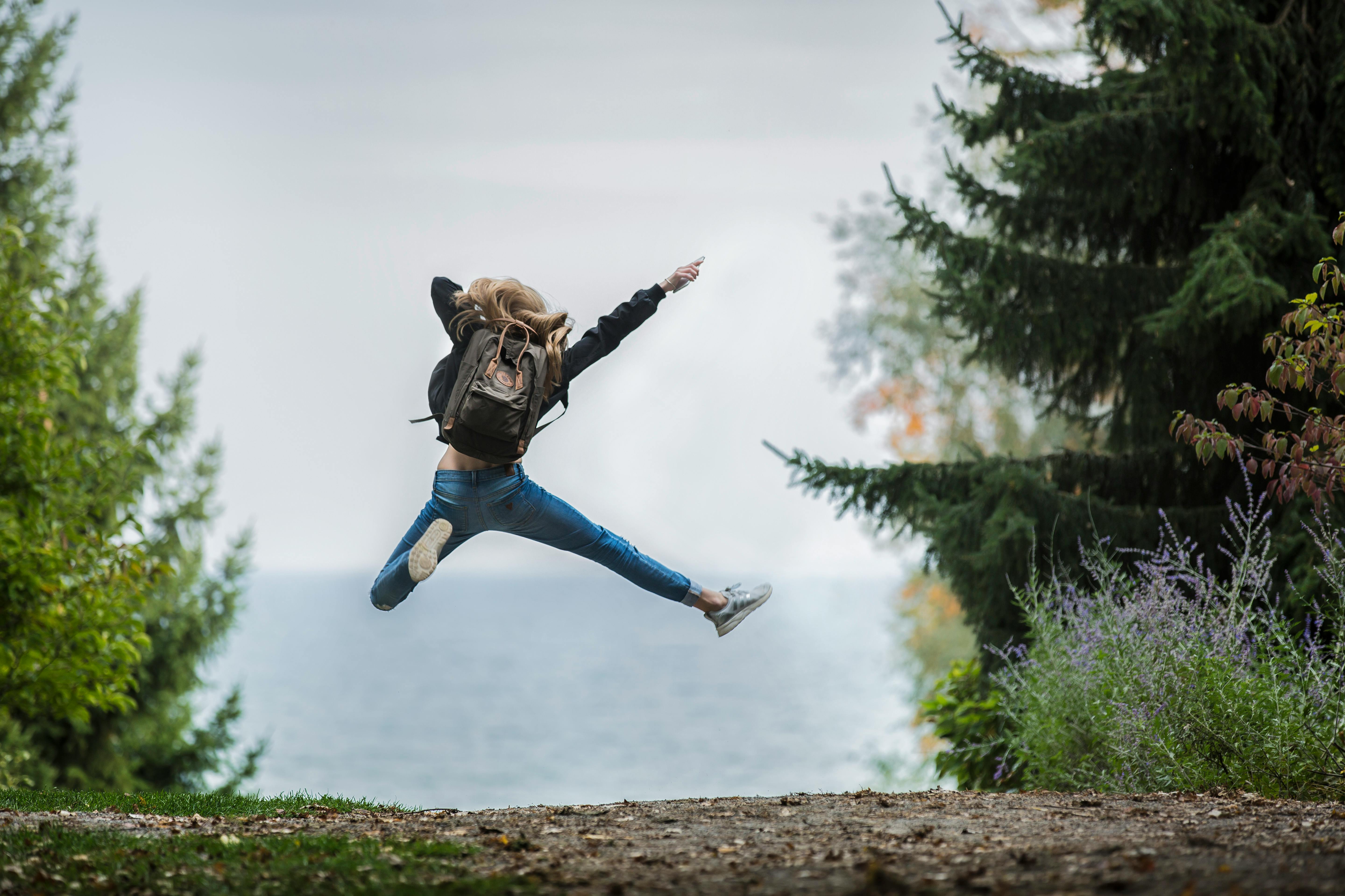 Woman jumping for joy