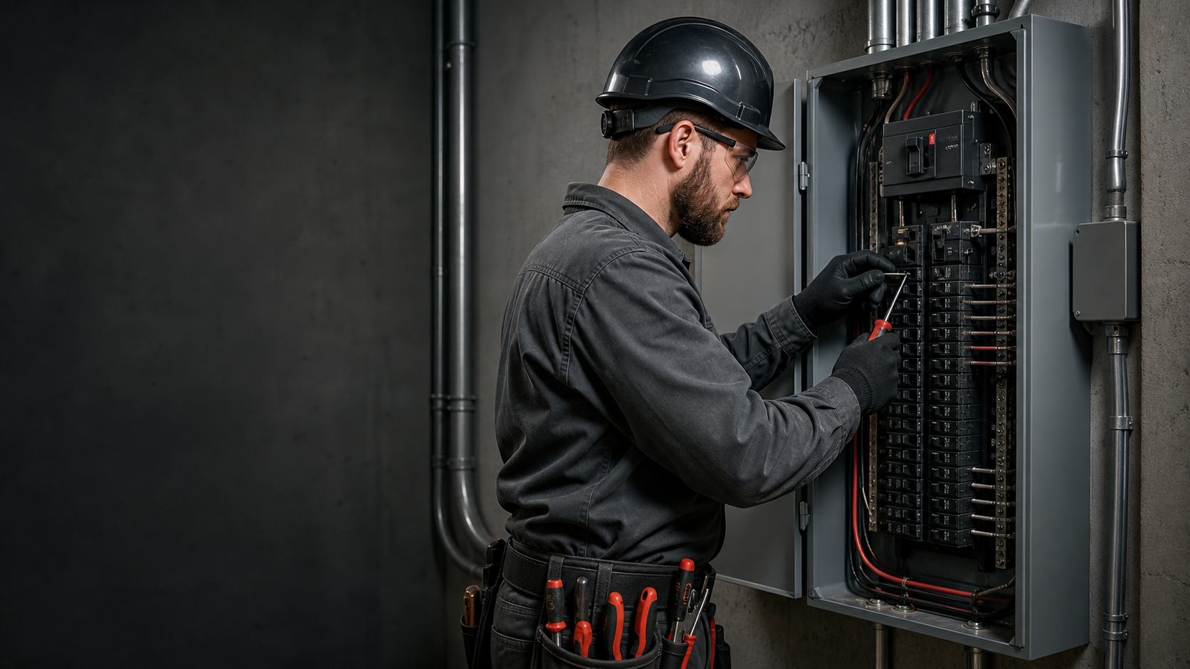 Electrician professionally working on a modern electrical panel